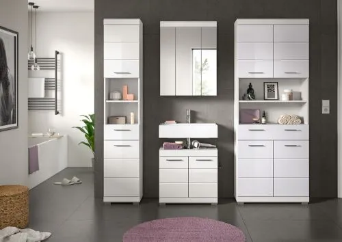 Badezimmer-Set Scout, 4-teilig, Badezimmermöbel mit Spiegelschrank, Hochschränken und Waschtisch mit Unterschrank – Ansicht 8