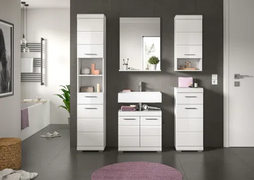 Badezimmer-Set Scout 3 | weiß Hochglanz / weiß | 5-teilig | mit Aufsatzleuchte