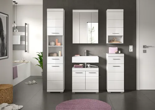 Badezimmer-Set Scout 4 | weiß Hochglanz / weiß | 5-teilig | mit Aufsatzleuchte