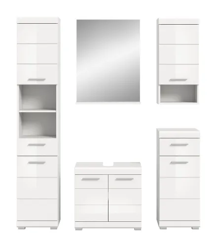 Badezimmer-Set Scout 3 | weiß Hochglanz / weiß | 5-teilig | ohne Aufsatzleuchte