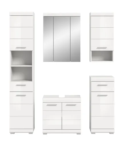 Badezimmer-Set Scout 4 | weiß Hochglanz / weiß | 5-teilig | ohne Aufsatzleuchte