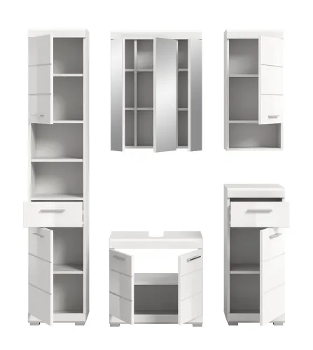 Badezimmer-Set Scout 4 | weiß Hochglanz / weiß | 5-teilig | ohne Aufsatzleuchte