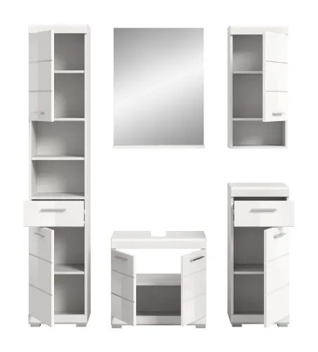 Badezimmer-Set Scout 3 | weiß Hochglanz / weiß | 5-teilig | optional Aufsatzleuchte