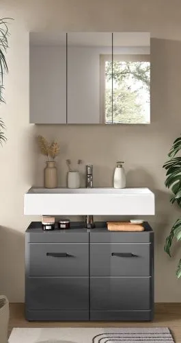 Badezimmer-Set Soft 1 | grau Hochglanz | 2-teilig mit Aufsatzleuchte