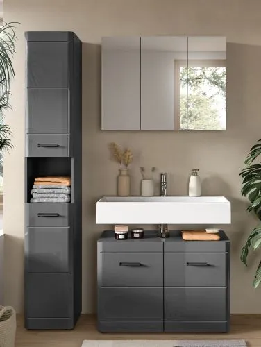Badezimmer Set Soft 1 | grau Hochglanz | 3-teilig ohne Aufsatzleuchte