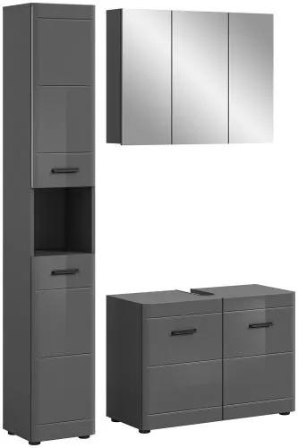 Badezimmer Set Soft 1 | grau Hochglanz | 3-teilig ohne Aufsatzleuchte