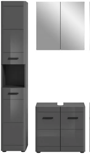 Badezimmer Set Soft | grau Hochglanz | 3-teilig mit Aufsatzleuchte
