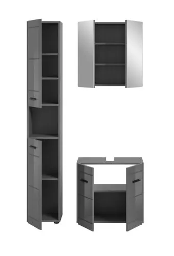 Badezimmer Set Soft | grau Hochglanz | 3-teilig ohne Aufsatzleuchte