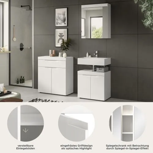 Badezimmer-Set Viana 1 | 3-teilig | weiß mit Badaufsatzleuchte