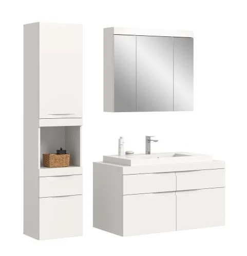 Badezimmer Set Viana 2 | 3-teilig | weiß | inkl. Waschbecken ohne Badaufsatzleuchte