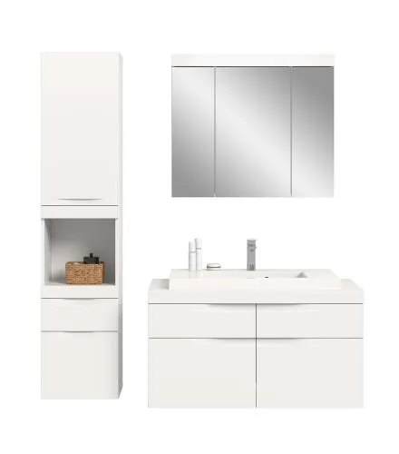 Badezimmer Set Viana 2 | 3-teilig | weiß | inkl. Waschbecken ohne Badaufsatzleuchte