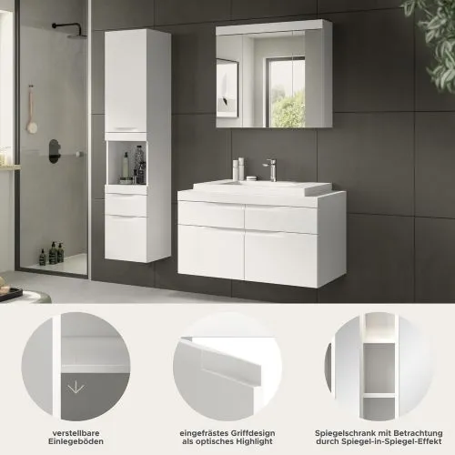 Badezimmer Set Viana 2 | 3-teilig | weiß | inkl. Waschbecken ohne Badaufsatzleuchte