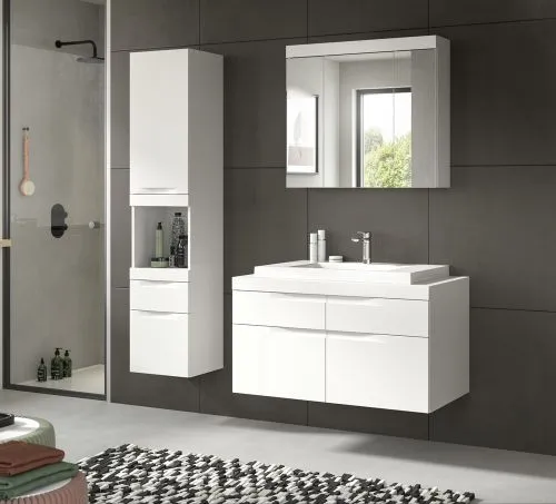 Badezimmer Set Viana 2 | 3-teilig | weiß | inkl. Waschbecken ohne Badaufsatzleuchte