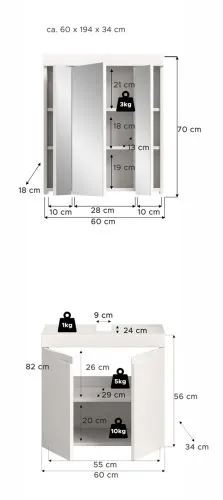 Badezimmer Set Viana | 2-teilig | weiß ohne Aufsatzleuchte