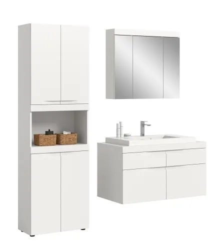 Badezimmer Set Viana 3 | 3-teilig | weiß | inkl. Waschbecken mit Badaufsatzleuchte
