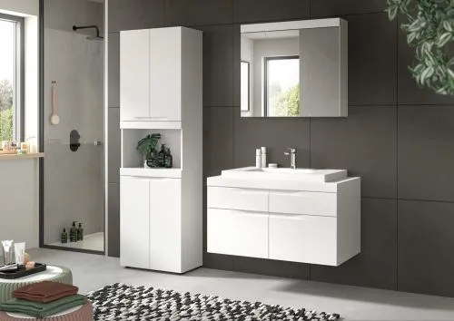 Badezimmer Set Viana 3 | 3-teilig | weiß | inkl. Waschbecken mit Badaufsatzleuchte