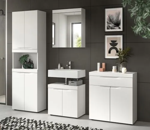 Badezimmer Set Viana | 4-teilig | weiß mit Aufsatzleuchte