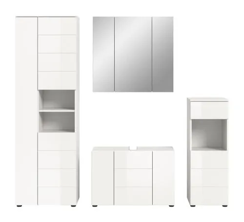 Badezimmer-Set Vira 1 | 4-teilig | weiß / weiß Hochglanz | mit Aufzatzleuchte