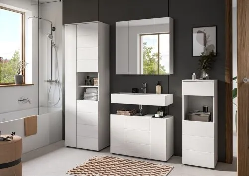 Badezimmer-Set Vira 1 | 4-teilig | weiß / weiß Hochglanz | optional LED Beleuchtung