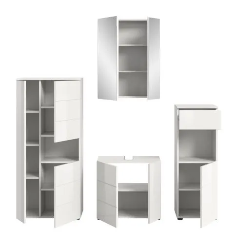 Badezimmer-Set Vira 2 | 4-teilig | weiß / weiß Hochglanz | mit Aufzatzleuchte
