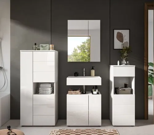 Badezimmer-Set Vira 2 | 4-teilig | weiß / weiß Hochglanz | optional LED Beleuchtung