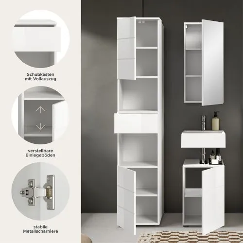 Badezimmer-Set Vira | 3-teilig | weiß / weiß Hochglanz