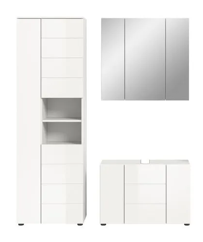 Badezimmer-Set Vira | 3-teilig | weiß / weiß Hochglanz | mit Aufzatzleuchte