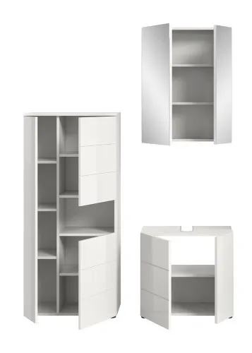 Badezimmer-Set Vira | 3-teilig | weiß / weiß Hochglanz | optional LED Beleuchtung 2