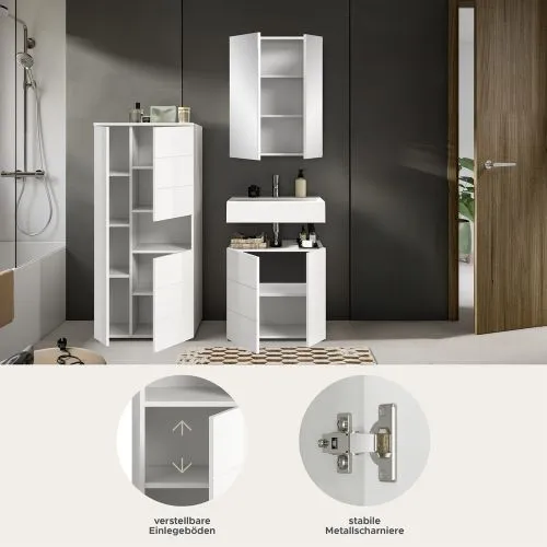 Badezimmer-Set Vira | 3-teilig | weiß / weiß Hochglanz | optional LED Beleuchtung