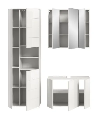 Badezimmer-Set Vira | 3-teilig | weiß / weiß Hochglanz | optional LED Beleuchtung