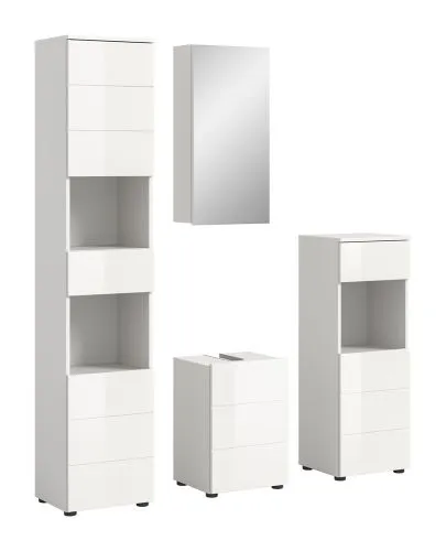 Badezimmer-Set Vira | 4-teilig | weiß / weiß Hochglanz