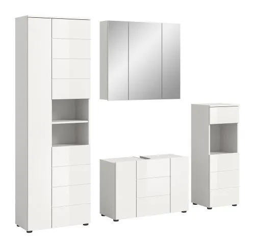 Badezimmer-Set Vira | 4-teilig | weiß / weiß Hochglanz | ohne Aufzatzleuchte