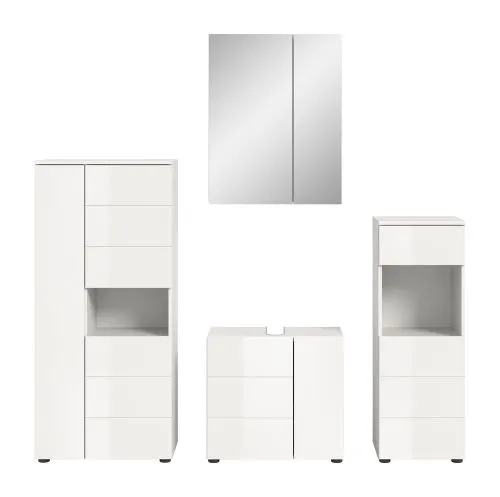 Badezimmer-Set Vira | 4-teilig | weiß / weiß Hochglanz | ohne Aufzatzleuchte