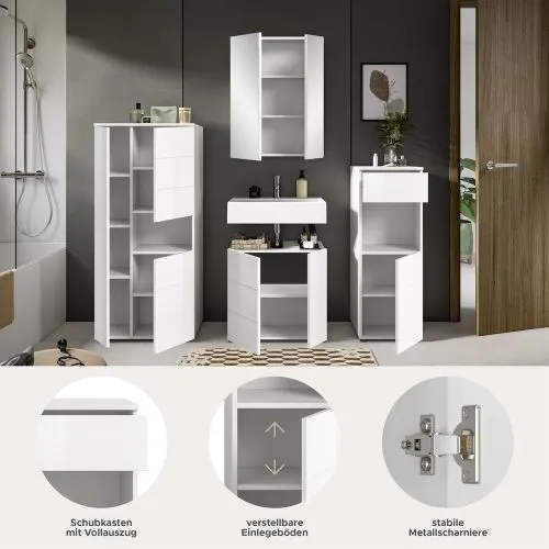 Badezimmer-Set Vira | 4-teilig | weiß / weiß Hochglanz | ohne Aufzatzleuchte