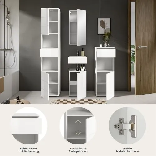 Badezimmer-Set Vira | 4-teilig | weiß / weiß Hochglanz | optional LED Beleuchtung