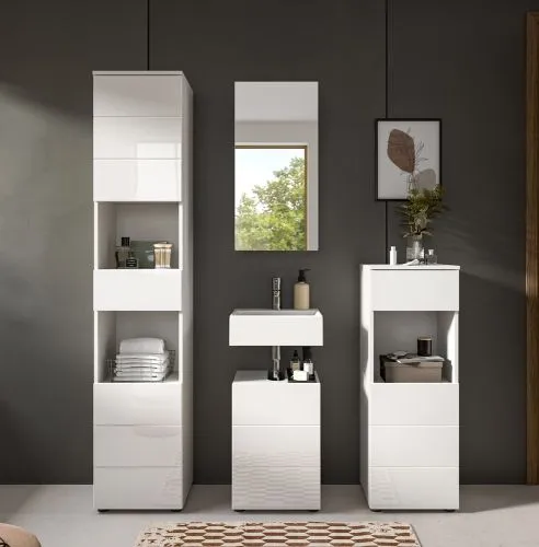 Badezimmer-Set Vira | 4-teilig | weiß / weiß Hochglanz | optional LED Beleuchtung