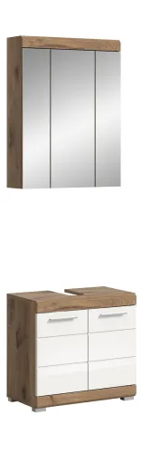 Badezimmer-Set Wave | weiß Hochglanz / Nox Oak | 2-teilig | ohne Aufsatzleuchte