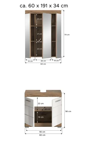 Badezimmer-Set Wave | weiß Hochglanz / Nox Oak | 2-teilig | ohne Aufsatzleuchte