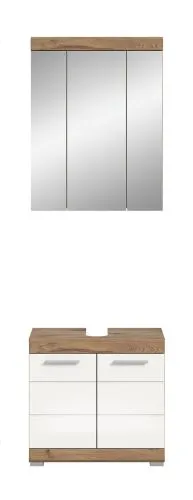 Badezimmer-Set Wave | weiß Hochglanz / Nox Oak | 2-teilig | optional Beleuchtung