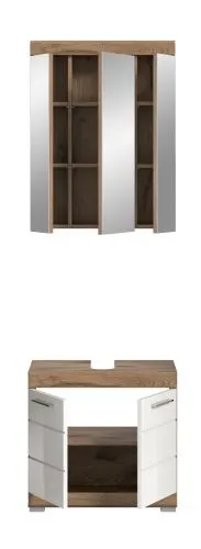 Badezimmer-Set Wave | weiß Hochglanz / Nox Oak | 2-teilig | optional Beleuchtung