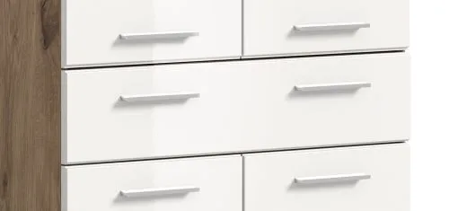 Badezimmer-Set Wave | weiß Hochglanz / Nox Oak | 4-teilig | optional Beleuchtung