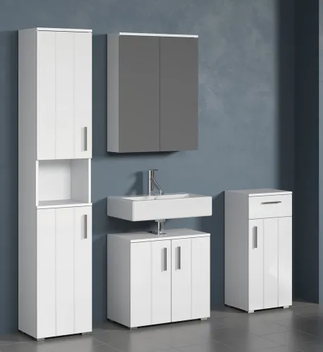 Badezimmer-Set Wons | weiß Hochglanz | 4-teilig mit Beleuchtung