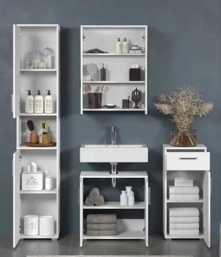 Badezimmer-Set Wons | weiß Hochglanz | 4-teilig ohne Beleuchtung