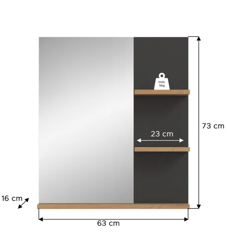 Badezimmer Spiegel Canu | Artisan Eiche / Basalt grau | optional Beleuchtung