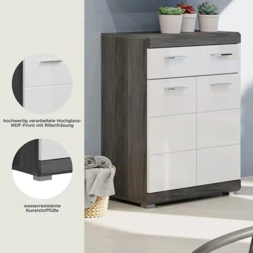 Badezimmerkommode Scout | weiß Hochglanz / rauchsilber