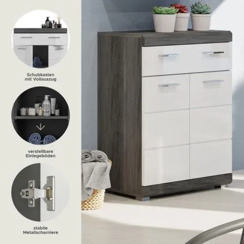 Badezimmerkommode Scout | weiß Hochglanz / rauchsilber