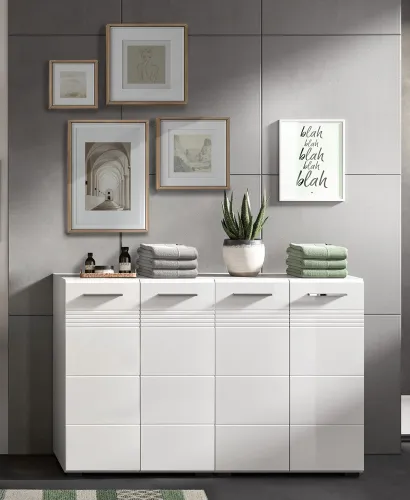 Badezimmerschrank Copa | 2 teilig | hellgrau / weiß Hochglanz