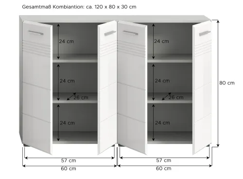 Badezimmerschrank Copa | 2 teilig | hellgrau / weiß Hochglanz