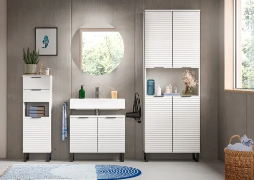 Badezimmerschrank Hochschrank Riff | weiß