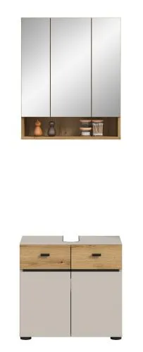 Badkombination Bad Set Aqua | 2-teilig | Kaschmir / Evoke Oak mit Aufsatzleuchte